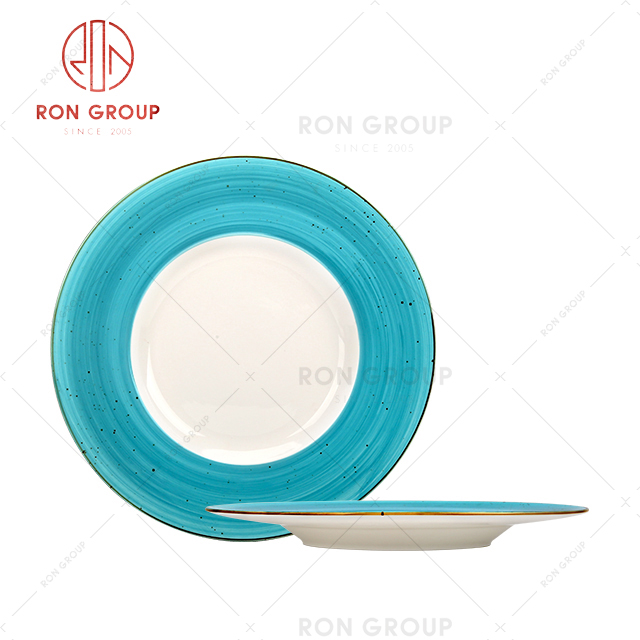 Chinese manufactures ceramic dishes matte blue porcelain appetizer plates for buffet use