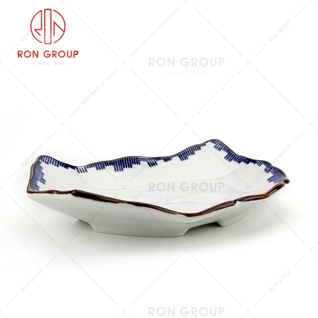 Hotel Cafe Serving Japanese Style Restaurant Blue Ceramic Plate For Sale