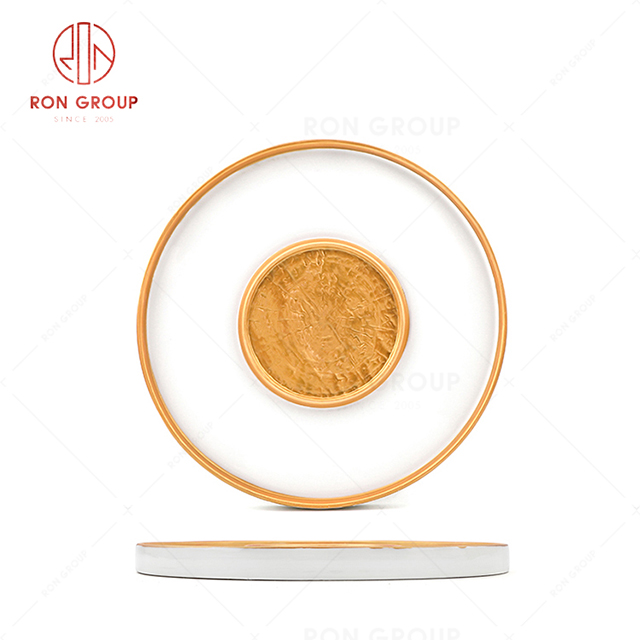 RN0660P00003 Wholesale Unique Design Gilded Splendor Ceramic Stone Pattern Shallow Round Plate