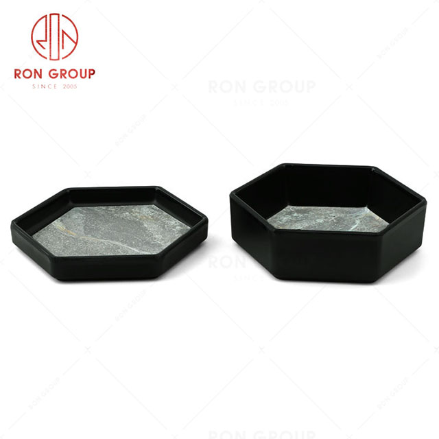 RN0039M00005 Hot Sale High Quality Durable Grey Stone Grain Melamine Hexagonal Plate