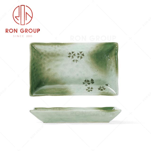 RN0039P02588 Hot Selling High Quality Elegant Green Porcelain Rectangular Plate