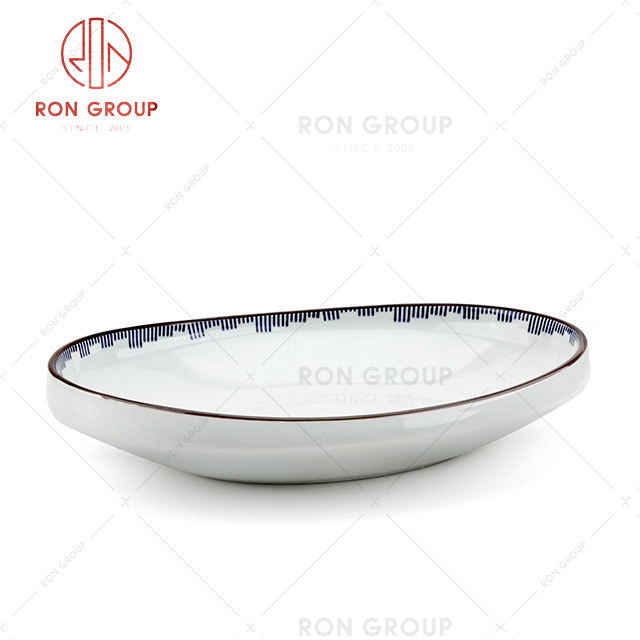 Classic blue line edge series restaurant tableware high quality low price plate