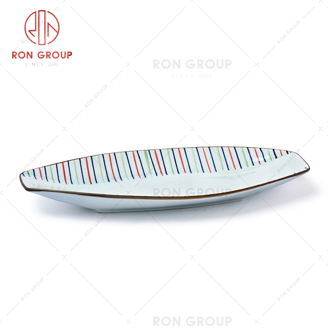 Custom printed logo hotel wedding strip pattern ceramic dessert plate