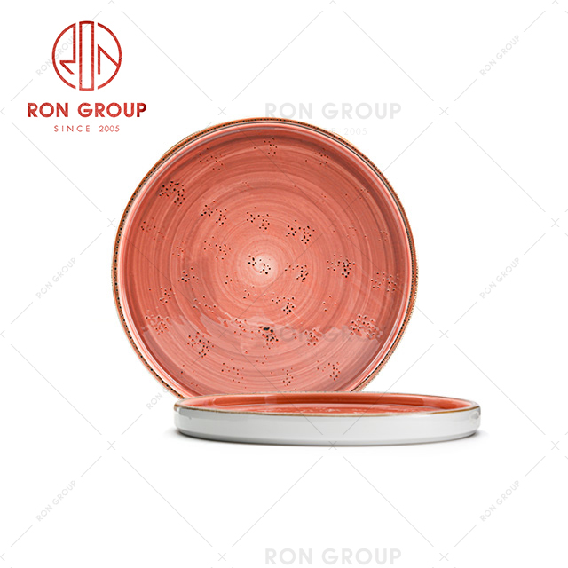 Wholesale Hotel Restaurant Custom Logo Ceramic Red Pasta Plates