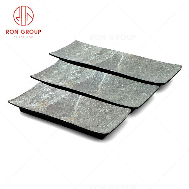 RN0039M00033-34-35 Hot Sale High Quality Durable Grey Stone Grain Melamine Rectangular Plate