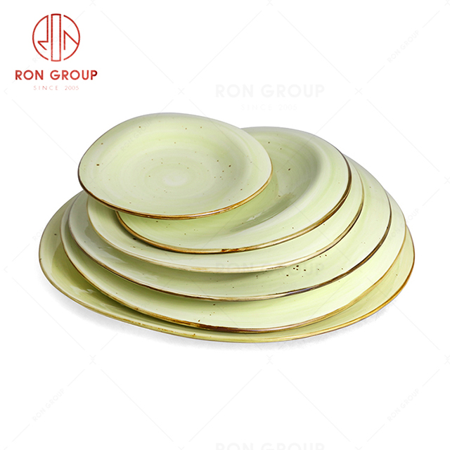 RonGroup New Color Apple Green  Chip Proof Porcelain  Collection - Ceramic Dinnerware Odd Shallow Plate (Oval Plate )