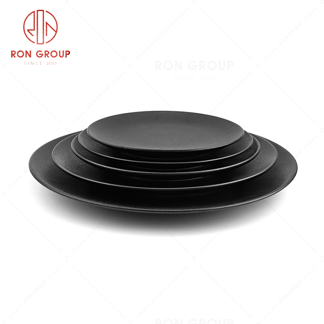 Western restaurant black tableware ceramic frosted steak tray breakfast shallow round plate