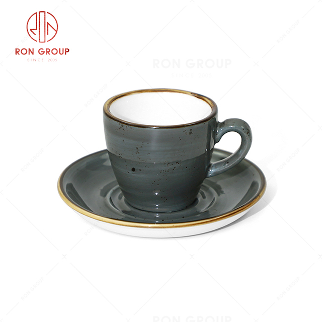 RN0037P04579-84 Wholesale Chip Proof  Porcelain Collection Dark Grey  Coffee Cup and Plate