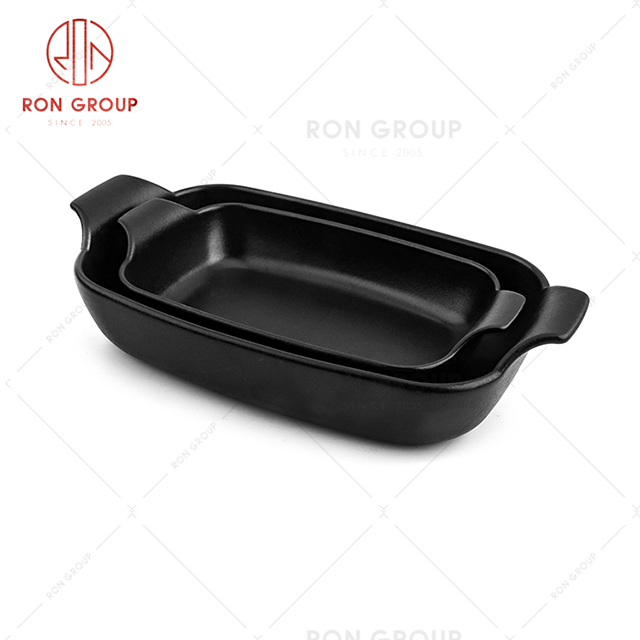 Creative black color  round rectangular square double ear backing pan  household soup bowl noodles bowl fruit salad bowl colored glaze ceramic tableware logo customization