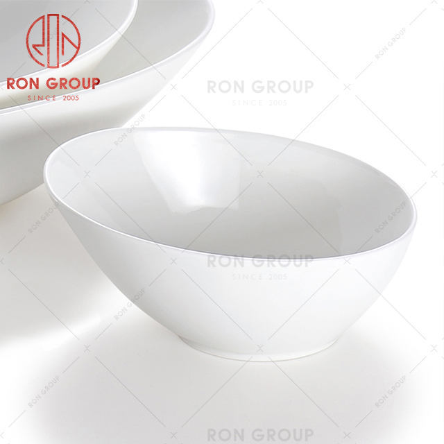 Wholesale supply restaurant tableware hotel dinnerware customize white oblique mouth oval bowl