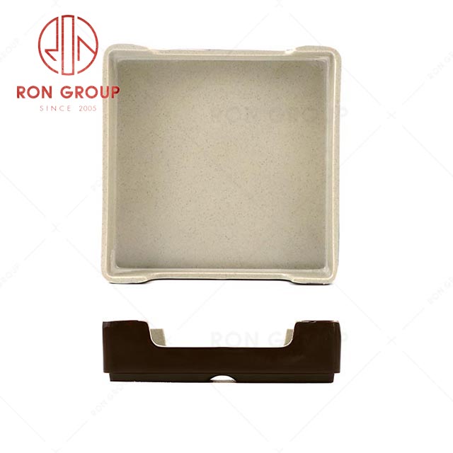 RN0011M02131  Wholesale Durable Terracotta Brown Series Melamine  Frosted Square Meat Dish