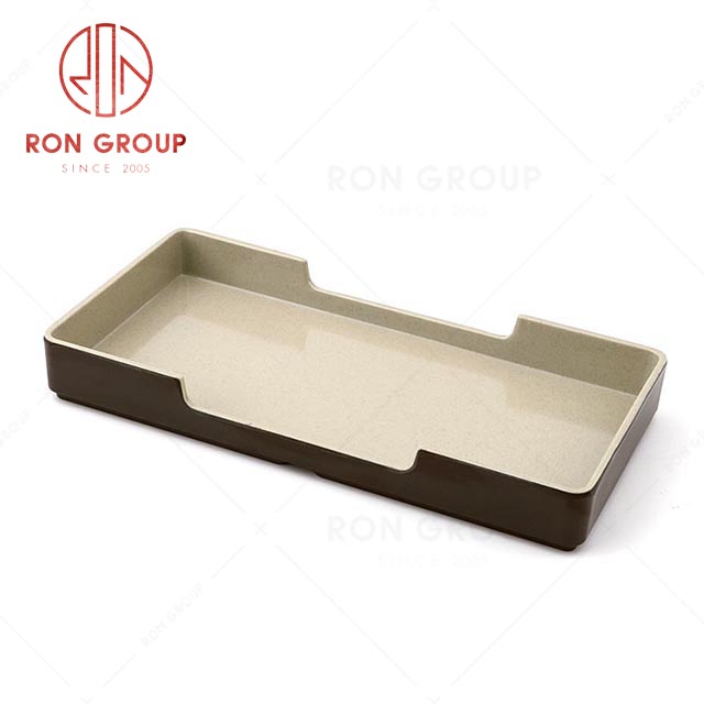 RN0011M02134 Wholesale Durable Terracotta Brown Series  Melamine Rectangular  Meat Dish