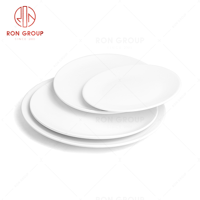 RonGroup New Color Matte White Chip Proof Porcelain  Collection - Ceramic Dinnerware Shallow Round  Plate 