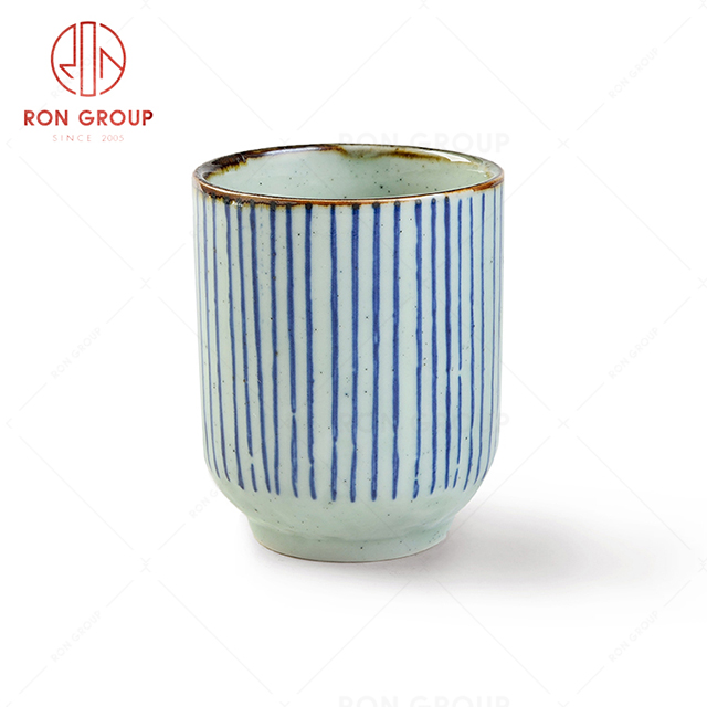 Stripe design durable restaurant tableware tavern ceramic cup