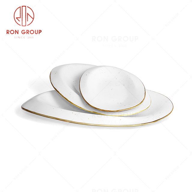 RonGroup New Color Chip Proof  Collection Cream White  - Odd Egg Shape Plate