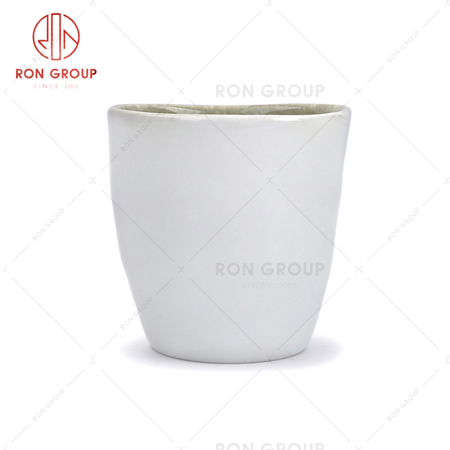 Unique design durable restaurant ceramic white cup hotel reception tea water cup