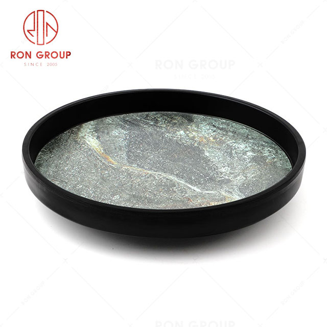 RN0039M00024 Hot Sale High Quality Durable Grey Stone Grain Melamine Round Plate