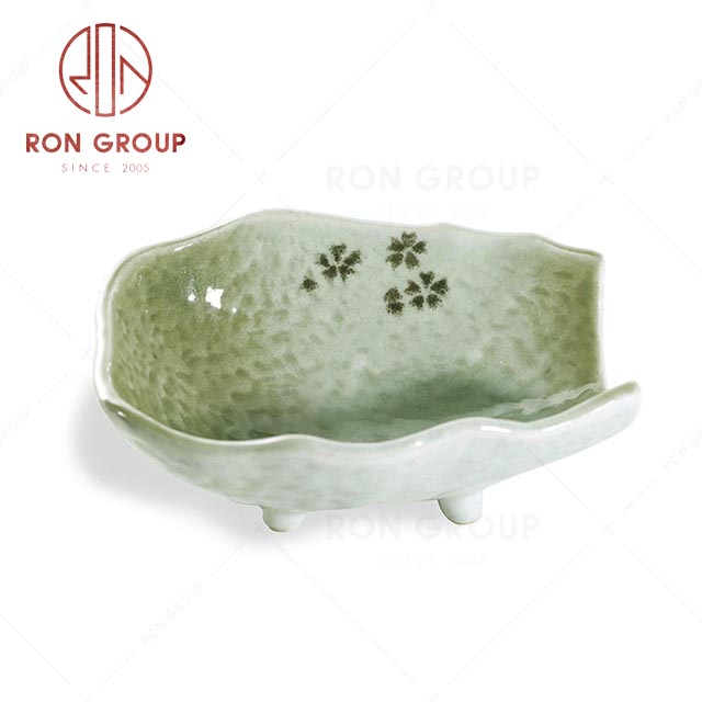 RN0039P02659  Wholesale Unique Design Exquisite Green Ceramic Notched Bowl