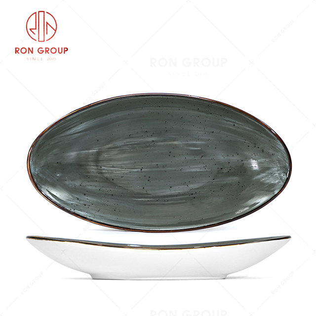 RN0037P04562 Wholesale Chip Proof Dark Grey Porcelain  Olive Plate