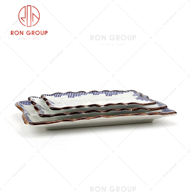 Rectangular corrugated edge trendy restaurant tableware decent hotel plate