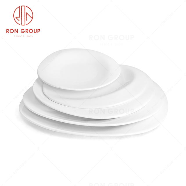 RonGroup New Color Matte White Chip Proof Porcelain  Collection - Ceramic Dinnerware Odd Shallow Plate ( Round  Plate )