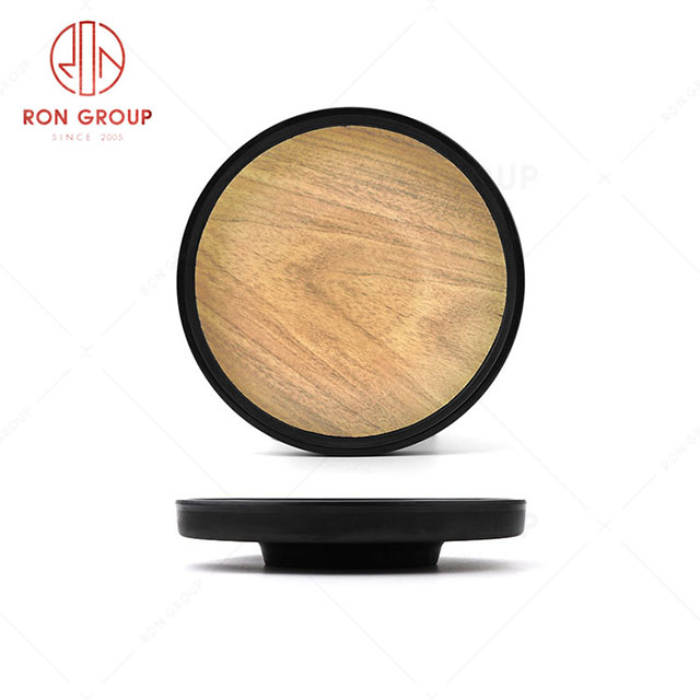 RN0039M00075 Hot Sale High Quality Durable Brown Wood Grain Melamine  Round Plate