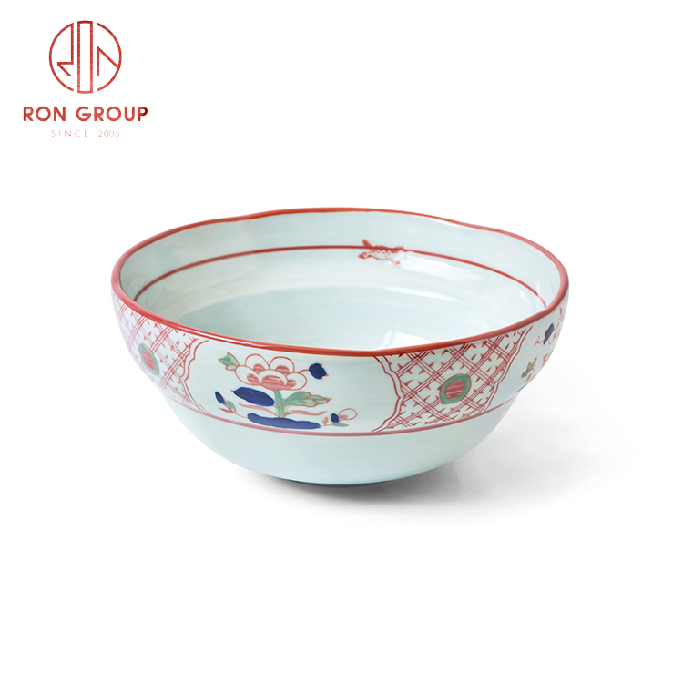 Popular Asian style porcelain dinnerware set restaurant hotel supplies stripe lace deep bowl