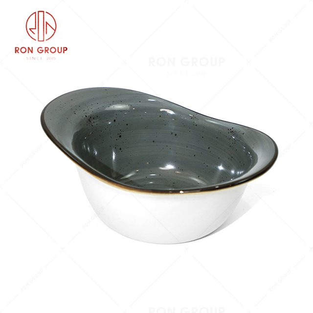 RN0037P04560 Wholesale Chip Proof Dark Grey Porcelain  Salad Bowl