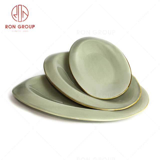 RonGroup New Color Morandi Chip Proof Porcelain  Collection - Ceramic Dinnerware Odd Egg Shape Plate