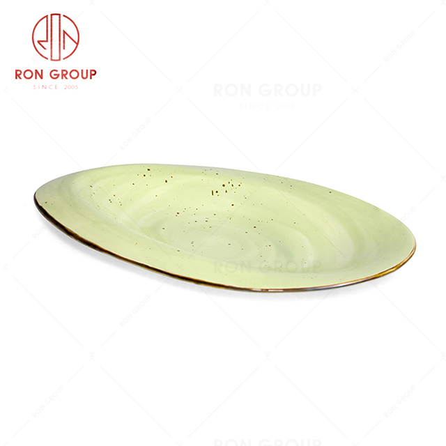 RonGroup New Color Apple Green  Chip Proof Porcelain  Collection - Ceramic Dinnerware Odd Egg Shape  Plate (Oval Plate )