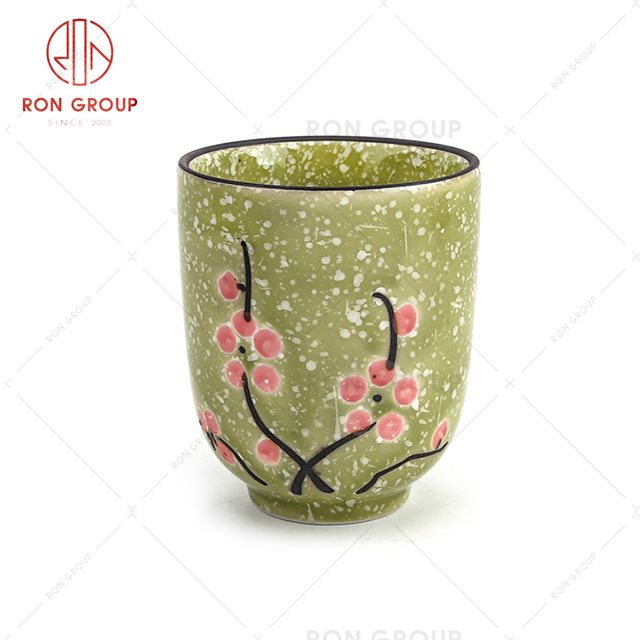 Grass green style pink bouquet pattern creative restaurant cup Japanese hotel ceramic cup