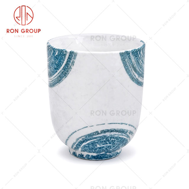 Navy circle design simple style high quality white restaurant ceramic cup