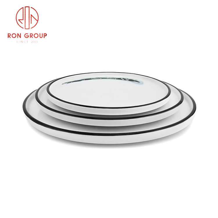 Factory high quality porcelain bevel edge round plate Chinese style dinnerware set creative ceramic plate