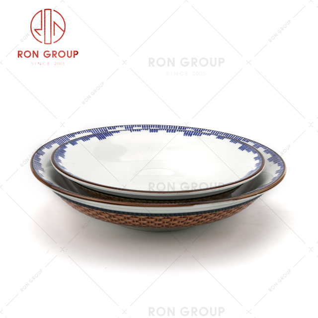  Popular hotel use wholesale ceramic dessert plate fashion design round dish banboo porcelain round plate