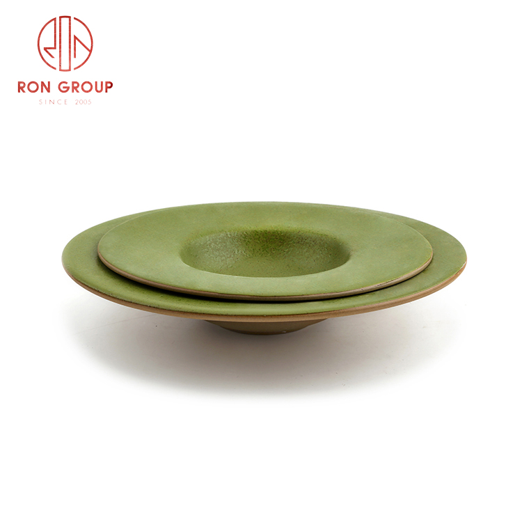Top quality Asian style ceramic dinnerware set restaurant supplies ceramic water wave hat shape plate