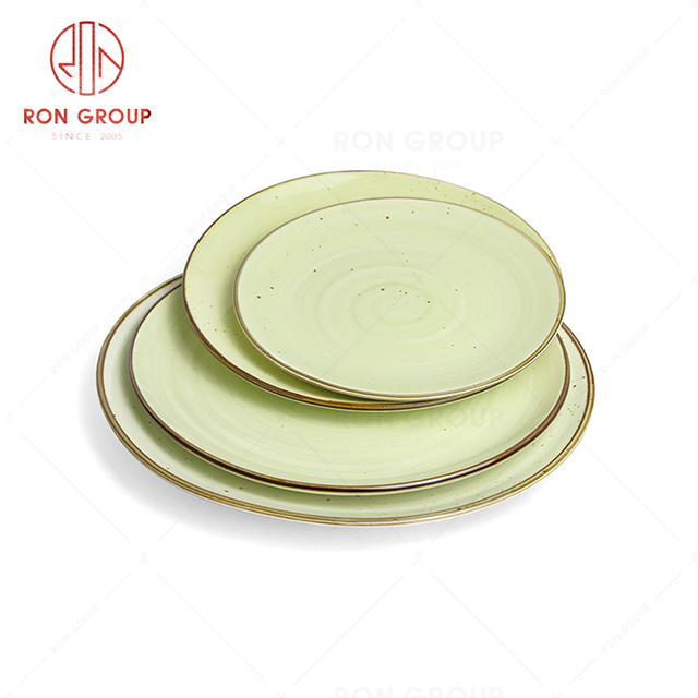 RonGroup New Color Apple Green  Chip Proof Porcelain  Collection - Ceramic Dinnerware Shallow Round  Plate 