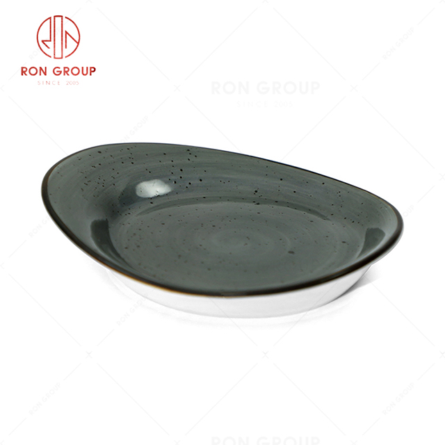 RN0037P04563 Wholesale Chip Proof Dark Grey Porcelain  Shallow Plate