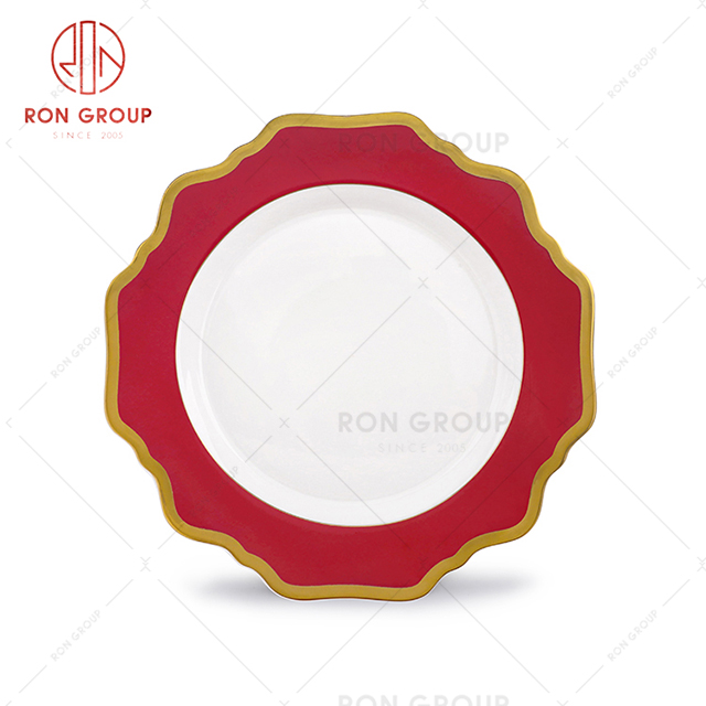 Festive auspicious hot selling wedding banquet plate red exquisite beautiful restaurant ceramic plate