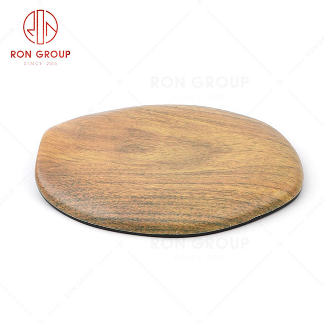 RN0039M00090  Hot Sale High Quality Durable Brown Wood Grain Melamine Round Plate