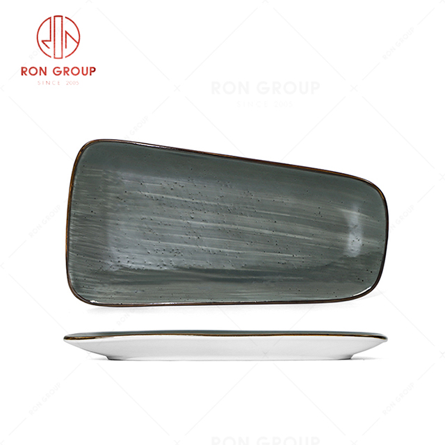 RN0037P04586-87  Wholesale Chip Proof  Porcelain Collection Dark Grey Bread Shape Plate 