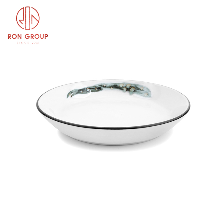 Popular Asian style porcelain Chinese round serving plate fine dining porcelain ink painting tableware