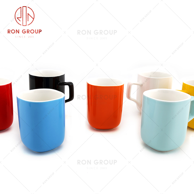 Candy color simple style restaurant ceramic cup set cafe durable large capacity high coffee tea cup
