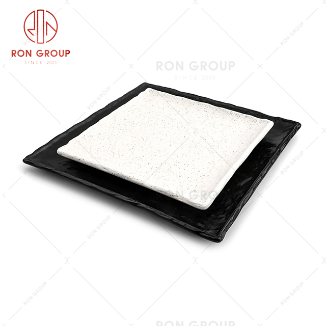 Common hotel tableware restaurant durable frosted white dinnerware square black plate