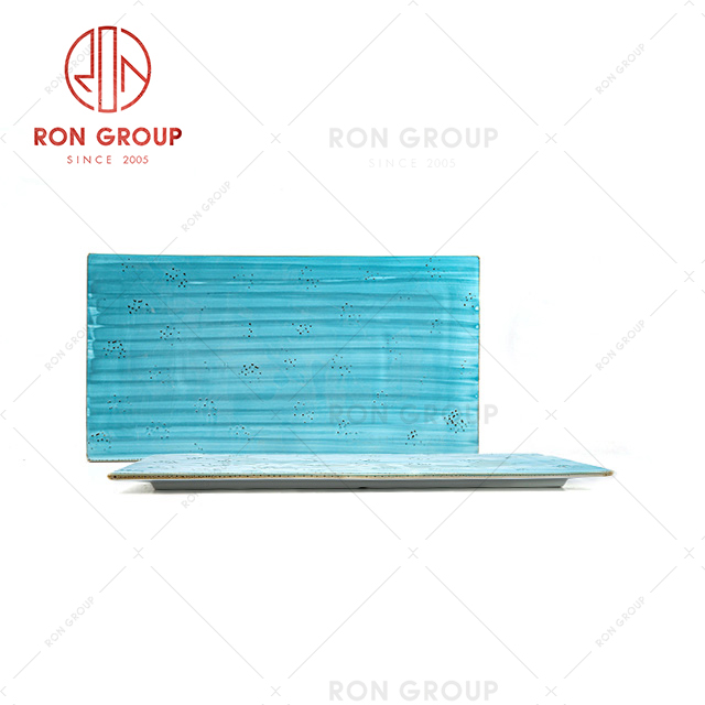 New design blue color restaurant banquet cafe porcelain wave ceramic plates