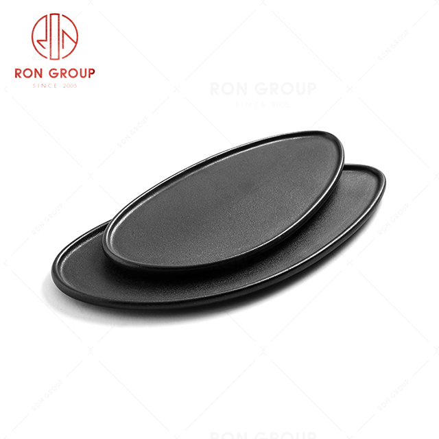 New trend design restaurant tableware frosted black egg-shap plate