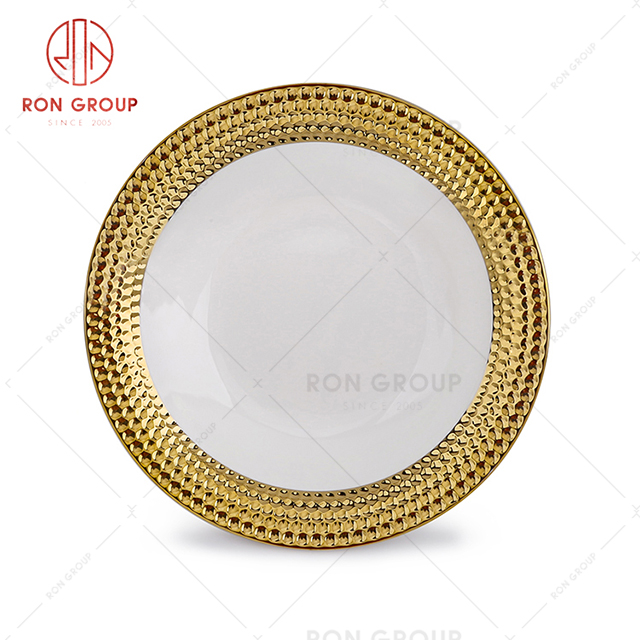 Eye catching design five-star hotel special banquet tableware restaurant gold-plated soup plate