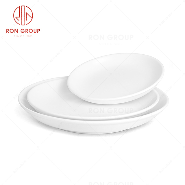 RonGroup New Color Matte White Chip Proof Porcelain  Collection - Ceramic Dinnerware Round Meal Plate 