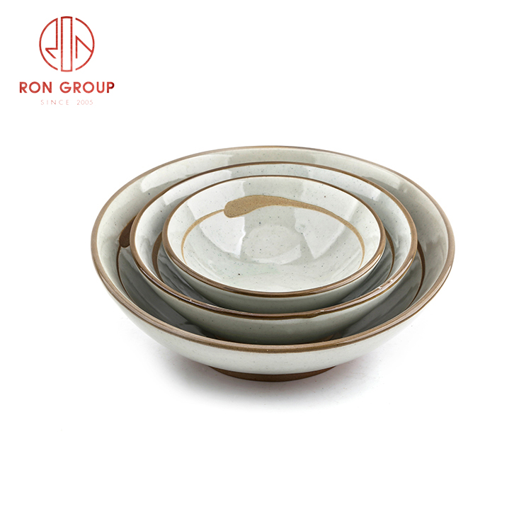 Wholesale manufacturer Japanese Korean style ceramic oblique mouth bowl Asian style dinnerware set 