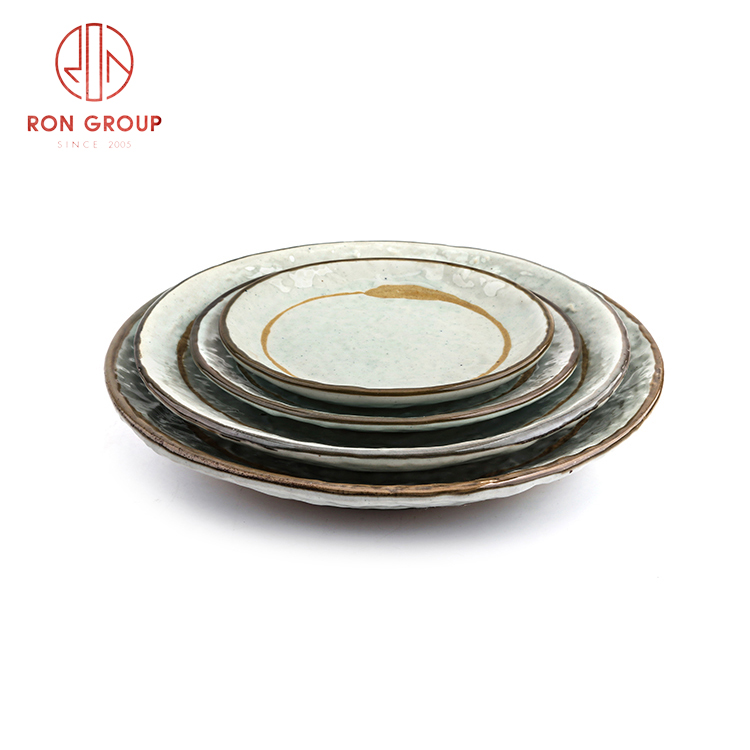 Factory supply high quality ceramic storn grain round plate Japanese  Korean style tableware set