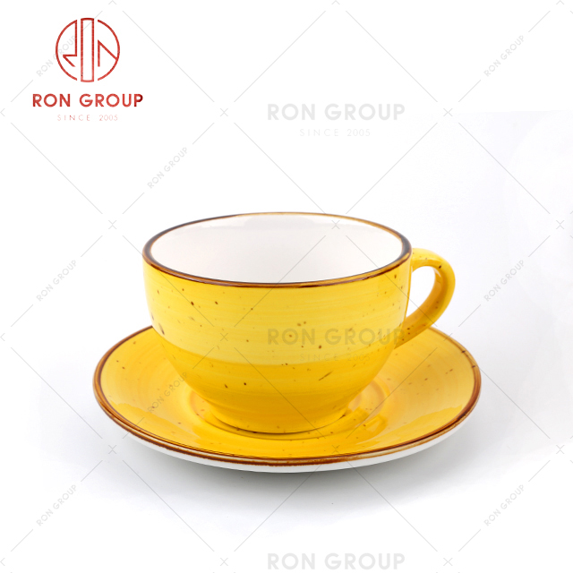 Restaurant royal standard fine bone China popular designs colorful unbreakable ceramic coffee cup sets yellow color hot sale restaurant dinnerware 